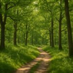 Frodig dansk eikeskog i sommerlys, illustrasjonsbilde til artikkel om giftig larve i Danmark